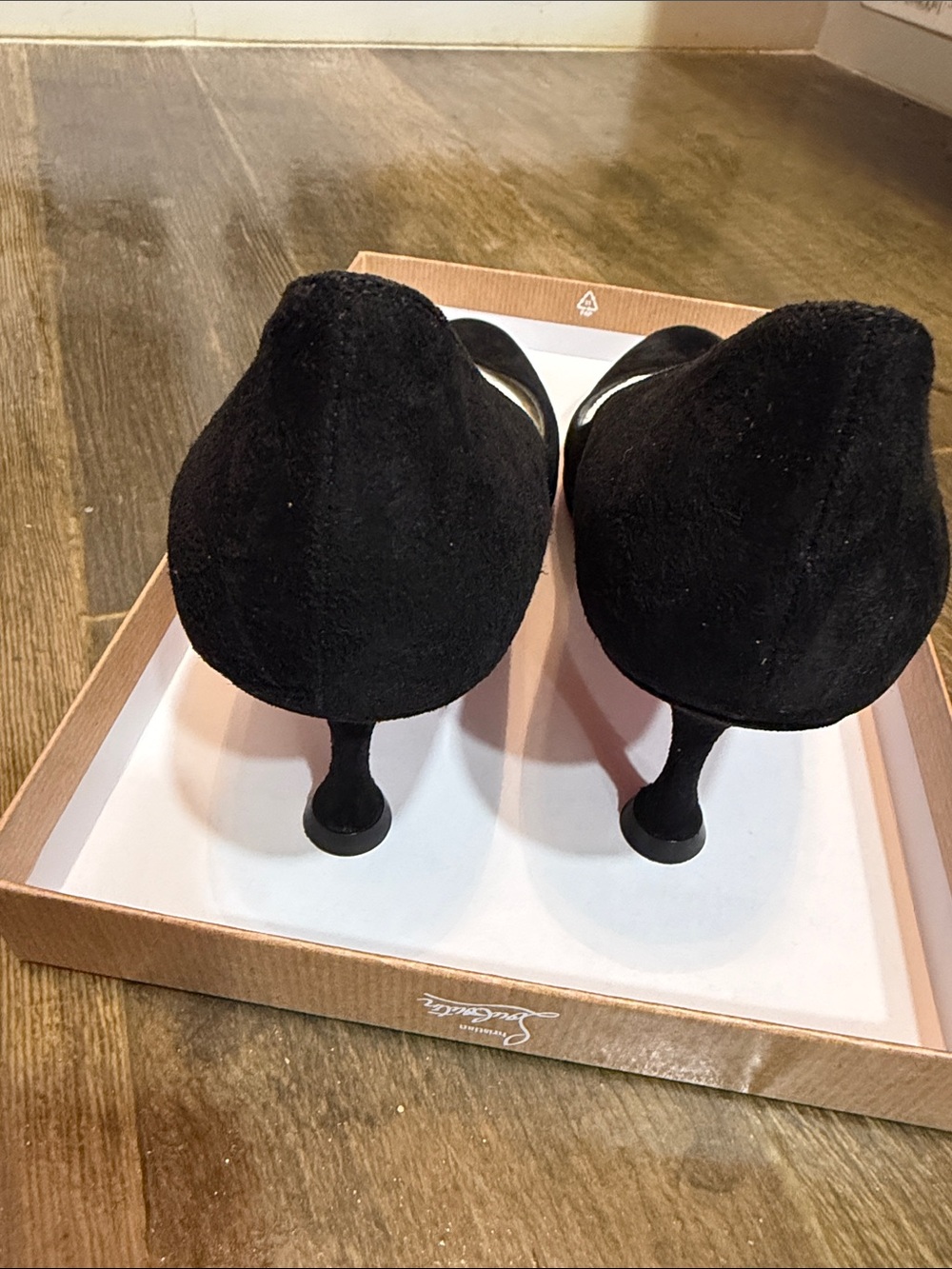 Christian Louboutin STELLA 70 Suede Pumps Flared Stiletto Heel Shoes Black - Picture 8 of 10